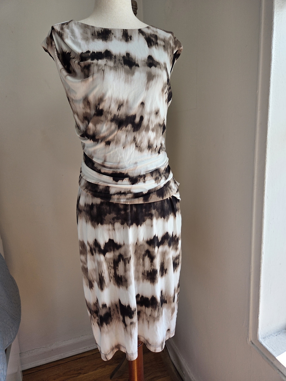 Calvin Klein Brown and Cream Tie-Dye Midi Dress